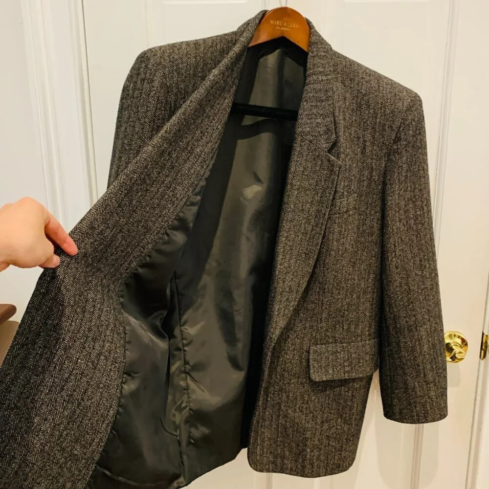 Designer JUN Men's Herringbone Wool Suit Size Medium - Picture 5 of 16
